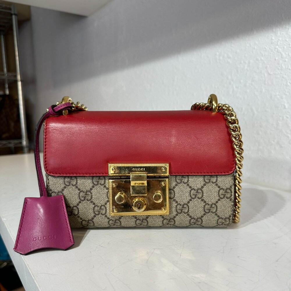 Gucci GG Logo Supreme Small Padlock Shoulder Bag Crossbody